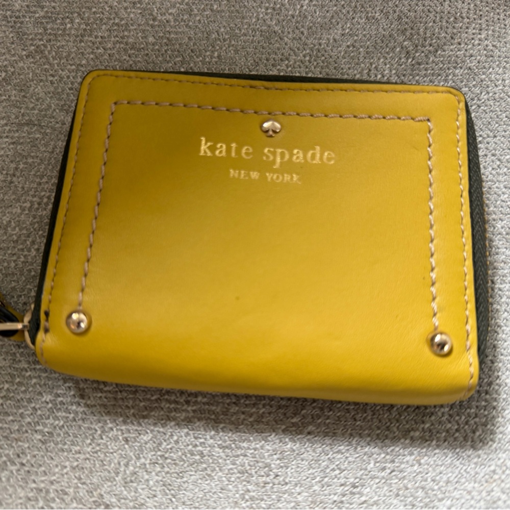 kate spade Yellow Leather Zip Wallet with Gold-Tone Accents